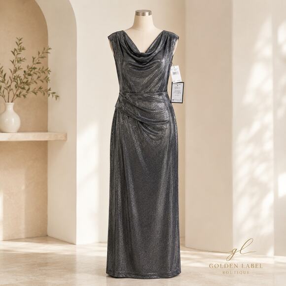 Connected Dresses & Skirts - Connected Apparel Size 10 Silver Metallic Cowl Neck Maxi Dress NWT